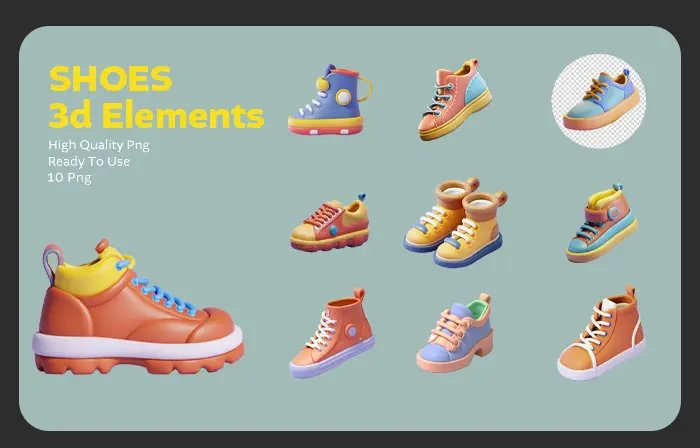Playful shoe 3D design elements pack image